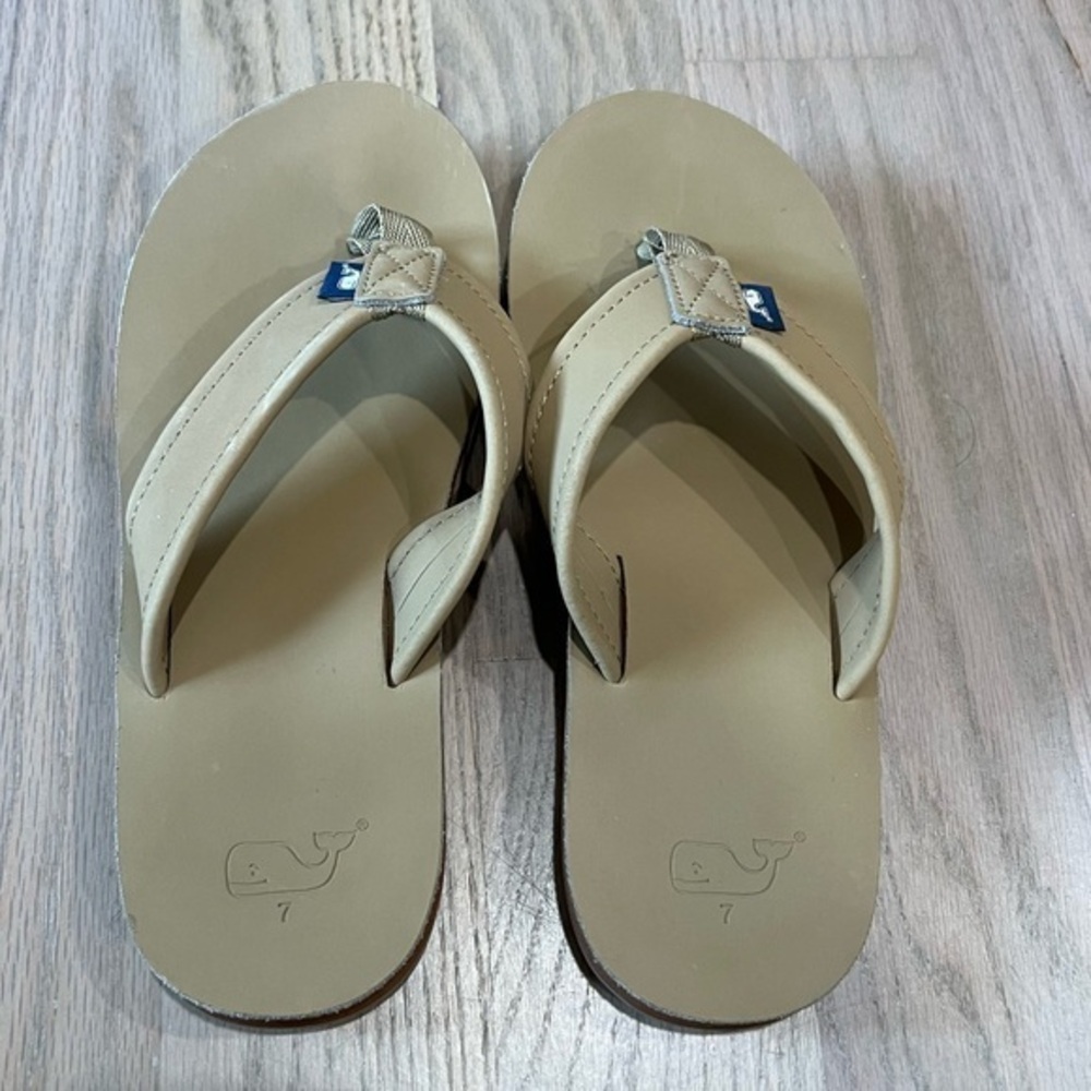 Vineyard Vines Flip Flop Tan Contoured Leather Flip Flops Sandals Size 7